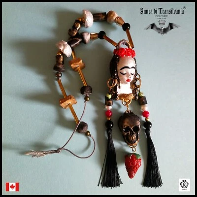 jewelry necklace original pendant mexican amulet doll talisman frida kahlo skull - Image 1 of 4