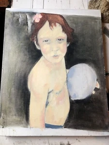 "Pintura al óleo moderna original Retrato de un niño pintado a mano arte 20""x 16"" - Imagen 1 de 8