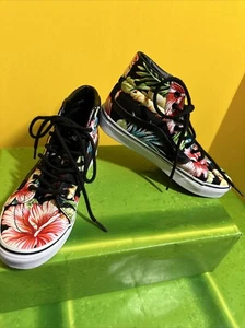 VANS Sk8 Hi Hawaiian Tropical Women Size 7 Mens 5.5 Black Sneakers Floral Print - Picture 1 of 13