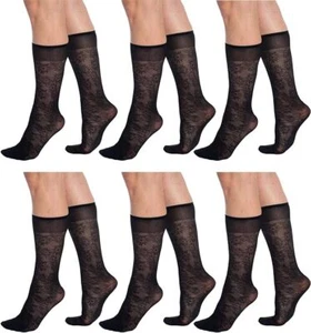 Flower Patterned 6 Pairs Sheer Knee Socks for Women 15 Denier Stay up Band - Picture 1 of 28