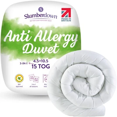 SLUMBERDOWN Single Duvet All Season Anti Allergy 15 Tog (10.5 + 4.5 Tog)