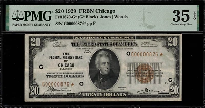 1929 $20 Federal Reserve Bank Note - Chicago - Star Note FR.1870-G* - PMG 35 EPQ - Image 1 of 2