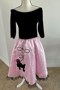 Sock Hop Sweetie  50’s Costume Off The Shoulder Black w/Silky Poodle Skirt 2-4
