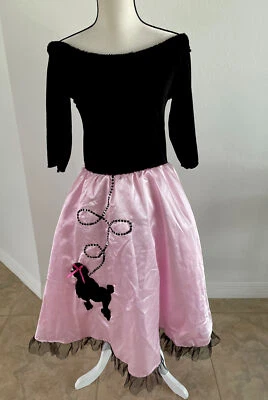 Sock Hop Sweetie  50’s Costume Off The Shoulder Black w/Silky Poodle Skirt 2-4 - Image 1 of 4