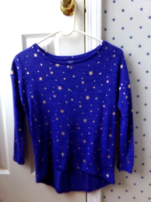FLAW Old Navy Shirt Sweater L GOLD Stars BLUE Whimsical 10-12 Girls Size Large - Image 1 of 4