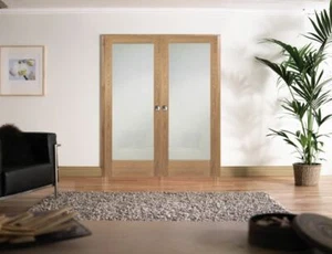 internal composite french doors shaker 1 light frosted glass P10 oak door pair - Picture 1 of 9