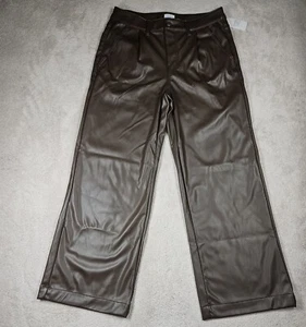 Time And True Fashion Pants  Sz- 12 Faux Leather Brown Hi Rise Wide Leg NWT - Picture 1 of 11