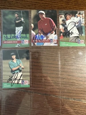 Lote de 4 tarjetas de golf autografiadas: Baker-Finch, Calcavecchia, Azinger, Janzen Foto 1 de 2