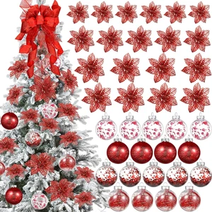 Xinnun 49-teiliges Christbaumschmuck-Set, 34 Zoll Topper Schleife 3 Größen Weihnachten Gl - Bild 1 von 8