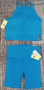 Womens 2 Piece Workout Outfit High Rise 6" Shorts Cropped Sports Bra Gym Size XL - Picture 1 of 7