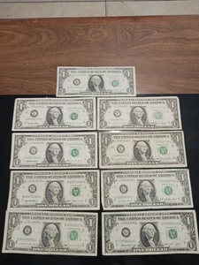 Us Dollar Notes Lot Of 9 Old Dates 99 95 93 88 85 81 77 74 69 - Picture 1 of 4