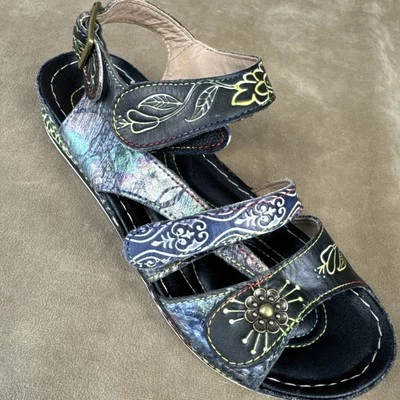Spring Step SUZANNE Floral Talla 36 Boho Sandalias con Tiras EE. UU. 5-6 Zapato Artístico Bohemio Foto 1 de 4