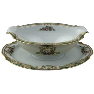 Noritake Camelot Gravy Boat w/ Attached Underplate 6000 Multi Floral Gold Japan - Picture 1 of 7