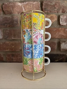 Lilly Pulitzer Set 4 Stapeltassen Kaffee Tee Espresso schwer zu finden Farben Tassen - Bild 1 von 9