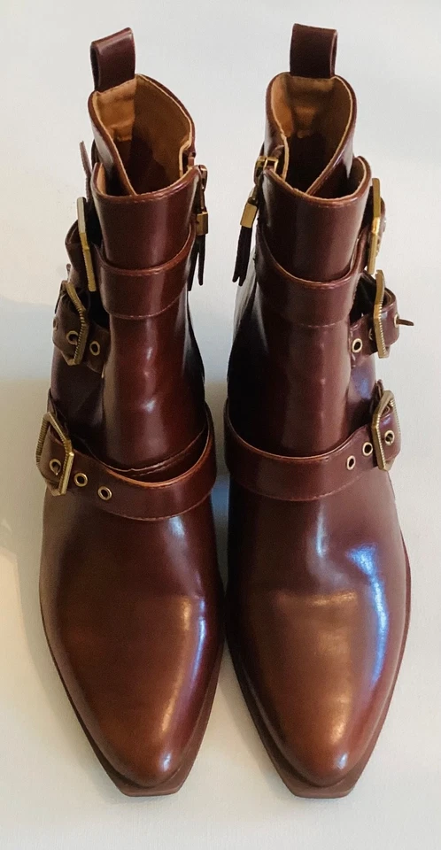 Botín para mujer marrón puntiagudo dedos hebilla correa estilo occidental talla 9 Foto 1 de 4