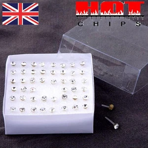 One Set of 24 Pairs Clear Artificial Crystal Allergy Free Earrings Stud *AU - Picture 1 of 6