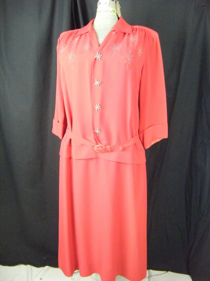 Vestido de Natal PAUL SARGENT ORIGINAL vintage anos 40 pedras cravejadas de ouro - busto 41/M - Imagem 1 de 4