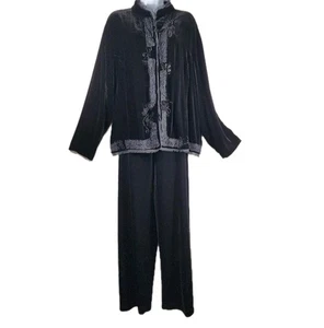 Chicos Size 3 / 3Short Blazer Top Pant Set Velvet-like Black Beaded Embellished - Picture 1 of 24