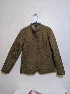 Banana Republic Olive Green Quilted Equestrian Front Zip Utility Jacket Medium  - Picture 1 of 9