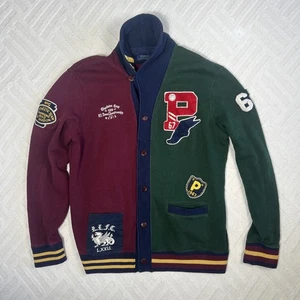 Polo Ralph Lauren maglione uomo grande P wing cardigan Varsity Letterman patch - Foto 1 di 9