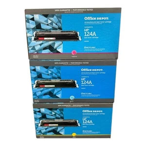 Office Depot Toner Set for HP 124A Cyan Yellow Magenta – New 3-Pack - Picture 1 of 5