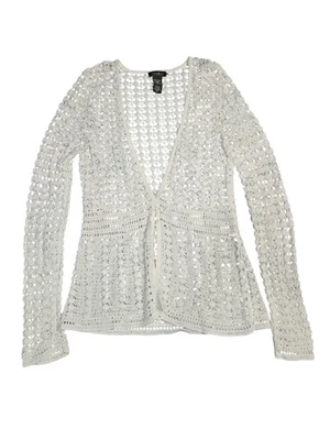 Suéter Eddie Bauer Mujer Mediano Ganchillo a Mano Lino Boho Cárdigan Pullover Foto 1 de 4