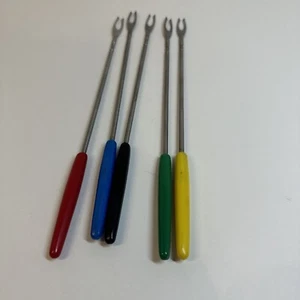 Fondue Forks Vintage Retro Lot of Five Multicolor Stainless Steel Japan 10" - Picture 1 of 4