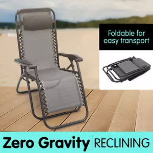 New Zero Gravity Reclining Deck Lounge Sun Beach Chair Outdoor Folding Camping - Picture 1 of 7