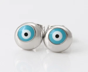 Nazar Boncuk Ohrstecker Evil Eye Ohrringe Magisches Blaues Auge Rhodium Silber  - Bild 1 von 1