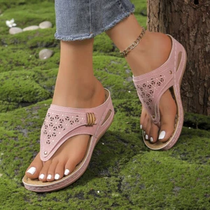 Womens Ladies Flip Flops Sandals Summer Open Toe Wedge Beach Mules Shoes Size UK - Picture 1 of 32