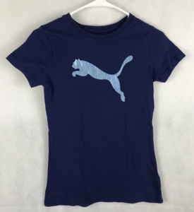 Puma Womens Juniors shirt XS athletic active crew basic 100% Cotton blue navy - Picture 1 of 2