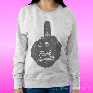 FELPA DONNA LEGGERA SWEATER GRIGIO CHIARO " FUCK NORMALITY " ROAD TO HAPPINESS - Imagen 1 de 1