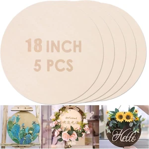 5PCS 18Inch Wood Circles for Crafts, Cutouts Blank round Wood Slice Unfinished W - Picture 1 of 12