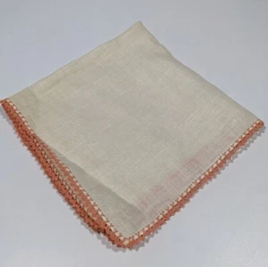 Vintage Handkerchief Hanky Peach Crochet Border Pocket Scarf Handmade 11.5 inch - Picture 1 of 7