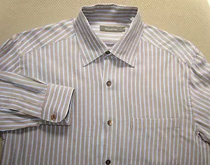 $225 ERMENEGILDO ZEGNA COTTON TAUPE BROWN & BLUE DRESS / CASUAL SHIRT ITALY SZ M - Picture 1 of 9