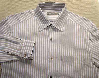 $225 ERMENEGILDO ZEGNA COTTON TAUPE BROWN & BLUE DRESS / CASUAL SHIRT ITALY SZ M - Image 1 of 4