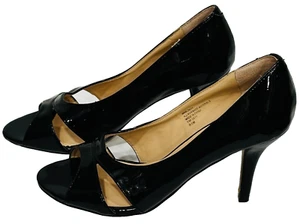Nine West Peep Toe High Heels Pumps Black Patent Leather Womens US Size 8.5 M - Picture 1 of 6