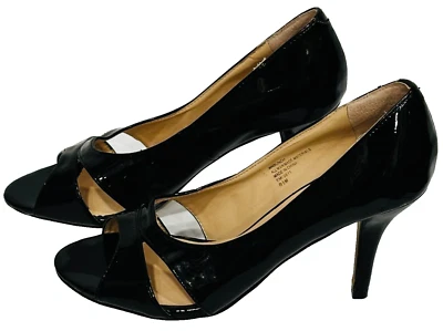 Nine West Peep Toe High Heels Pumps Black Patent Leather Womens US Size 8.5 M - Image 1 of 4