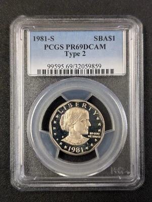 1981-S PR 69 DCAM Type 2 Susan B. Anthony Dollar PCGS, $1 - Image 1 of 3