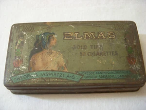 Alte Blechdose ELMAS GOLD TIPS 50 CIGARETTES No 5 UM 1900-G.A.JASMATZI A. G. - Bild 1 von 12