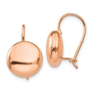 14k Rose Gold Polished 12mm Button Kidney Wire Earrings - Picture 1 of 7