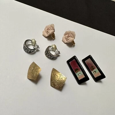 Lot Of 4 Vintage - Modern Earrings Clip On Clip-on - Ceramic, Porcelain Etc - Image 1 of 4