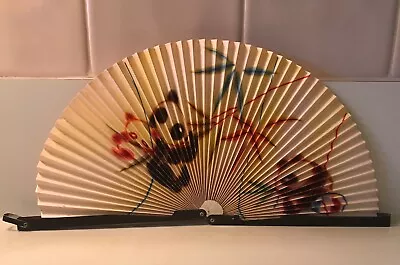 Vtg Chinese Paper Hand Fan PANDA Bamboo Metal Frame Clasp Pandas Gouache? Asian  • 45.47$