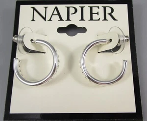 New NAPIER 2 Sided Silver Tone Hoop Post Pierced Earrings 80G - Picture 1 of 6