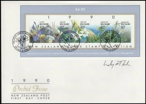 NEW ZEALAND 1990 M/S FDC SIGNED DESIGNER ORCHIDS (ID:14/D4601) - Picture 1 of 1