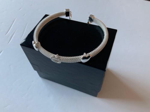 CHROME HEARTS Bracciale donna Marsala UNICO CROMO ARGENTO E GLITTER CUORI moda nuovo con etichetta