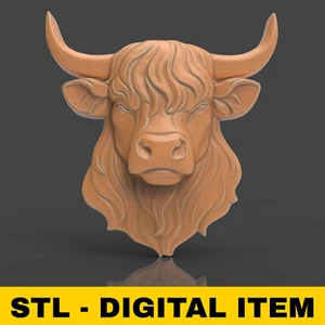 Highland Cow Head STL File for CNC Router 3D Printing Rustic Farm Animal Relief - Picture 1 of 7