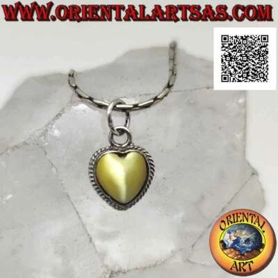 Ciondolo in argento 925‰ cimòfane giallo (occhio di gatto) a cuore contornato da - Immagine 1 di 4
