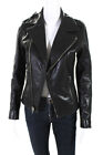 R+A Womens Leather Fringe Biker Jacket Black Size Extra Small
