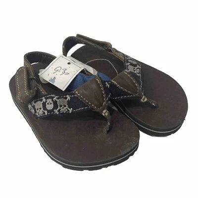 BABY GAP Skull Print Flip Flops Heel Strap BROWN New W Tag Old Stock Lil Rocker - Image 1 of 4